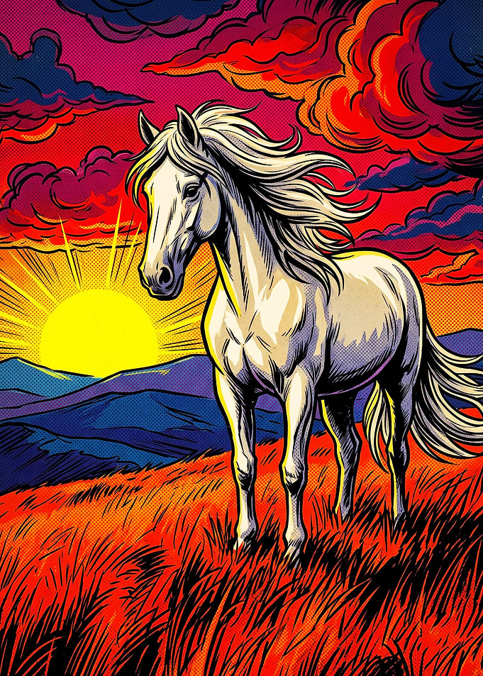 Horse Sunset Pop Art Poster