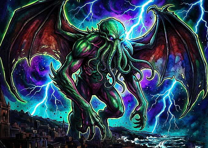 Cosmic Monster Lightning Horror Art