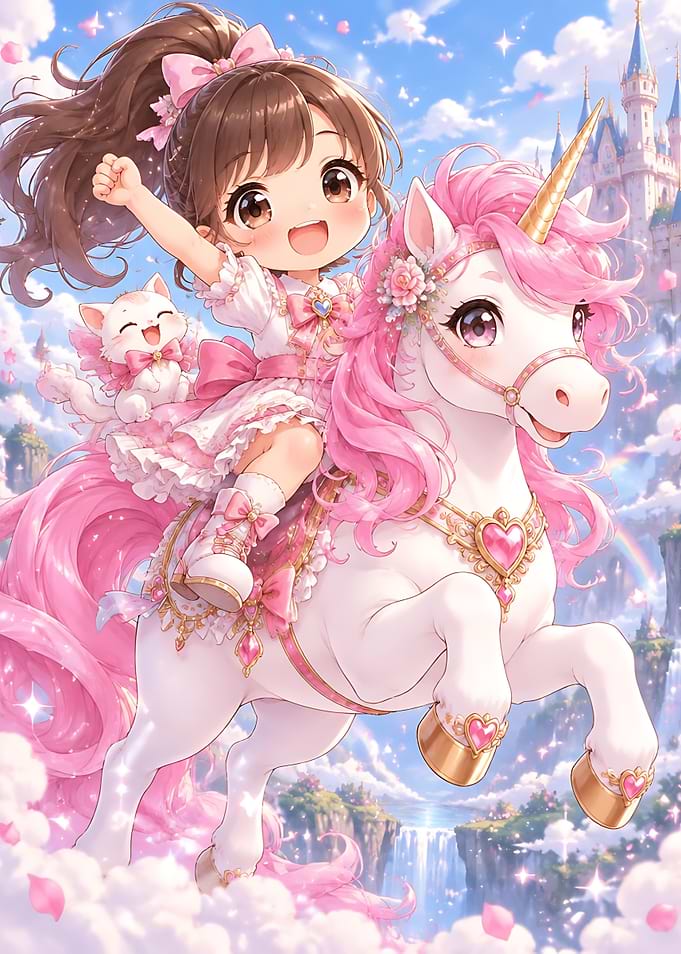 Anime Girl Riding Magical Pink Unicorn
