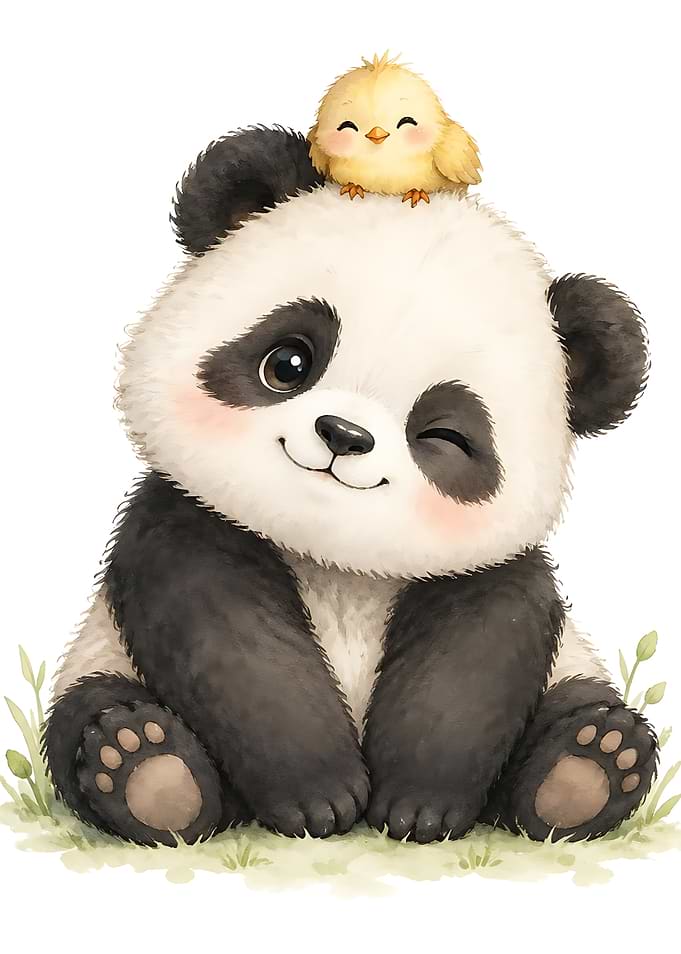 Cute Baby Panda with Chick