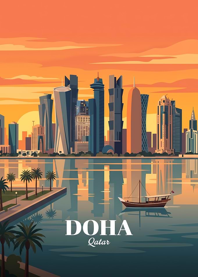 Doha Qatar Skyline Travel Poster
