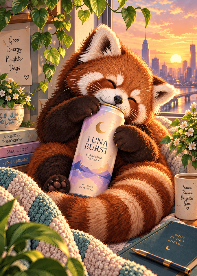 Cute Red Panda Drinking Luna Burst