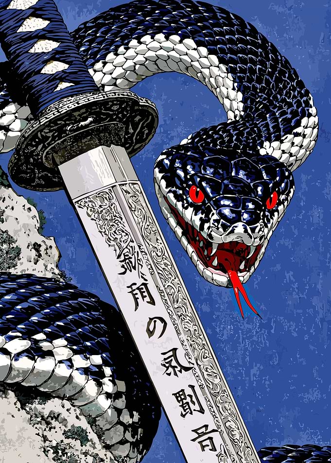 Black Snake and Katana Sword