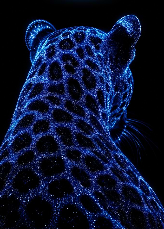 Glowing Blue Leopard Silhouette