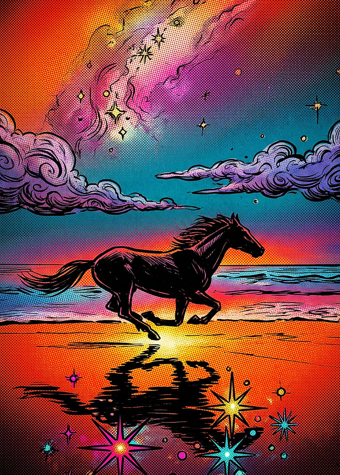 Horse Galaxy Beach Trippy Art