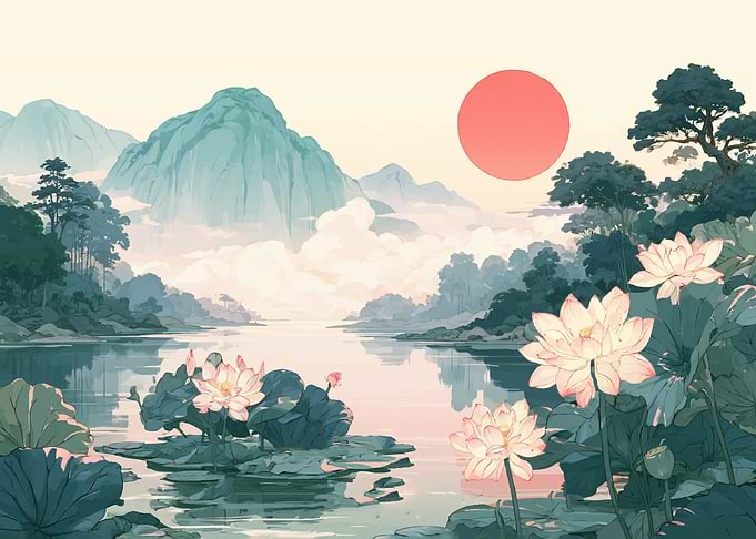 Serene Lotus Pond at Sunrise