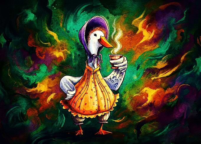Whimsical Goose in Victorian Bonnet