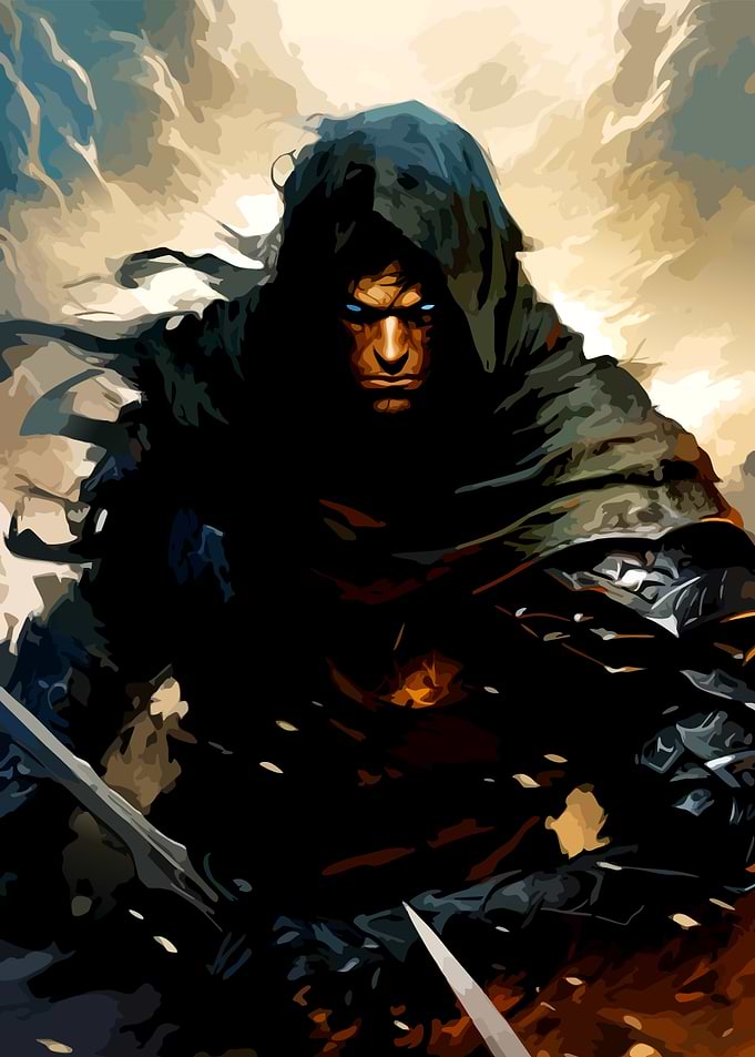 Dark Fantasy Hooded Warrior Portrait