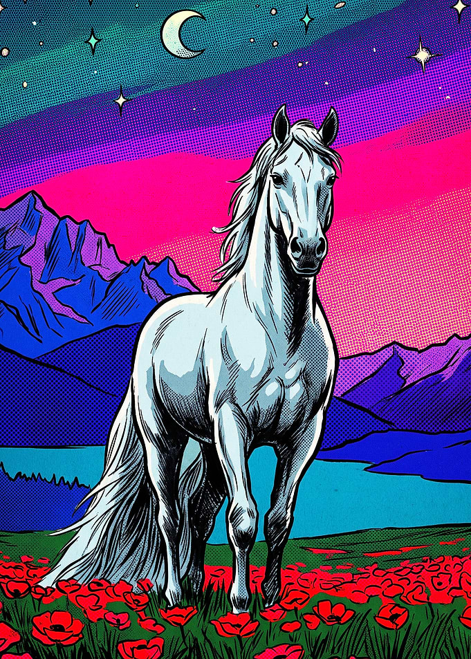 Horse Sunset Retro Pop Art Poster