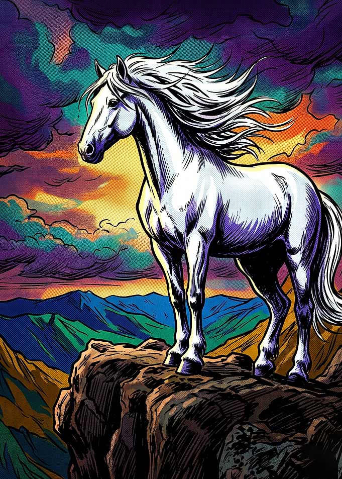 White Horse Cliff Sunset Art Poster