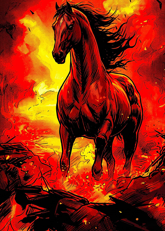 Horse Water Sunset Retro Pop Art Po