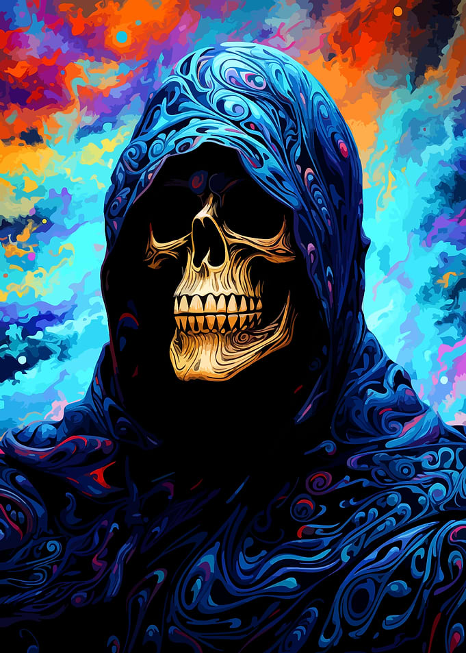Psychedelic Grim Reaper Skull Portrait
