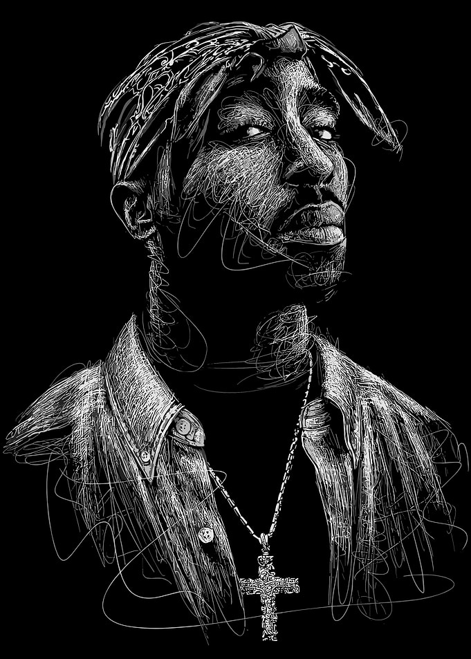 Tupac Shakur Scribble Art Portrait