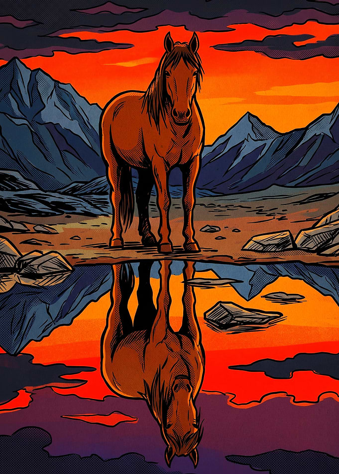 Horse Beach Full Moon Retro Poster