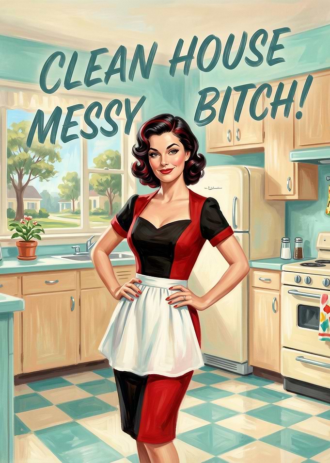 Retro Housewife Kitchen Poster