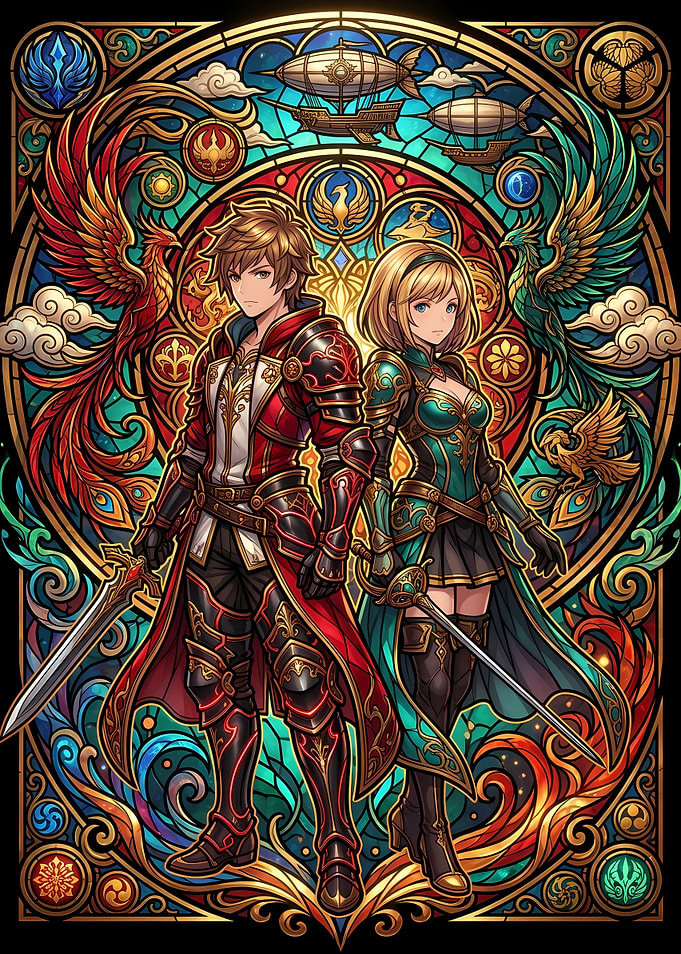 Stained Glass Fantasy Warrior Duo