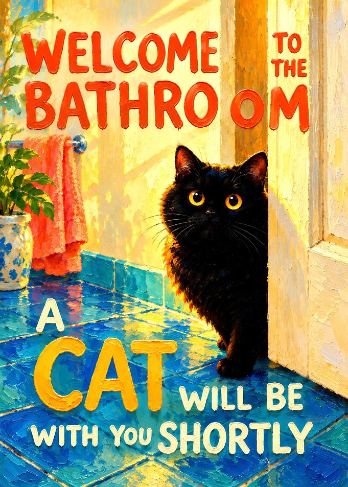Welcome to the Bathroom Cat Sign