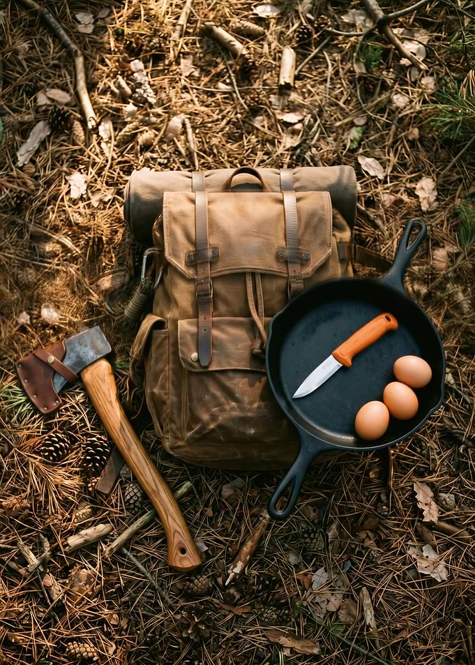 Bushcraft Camping Gear in Forest