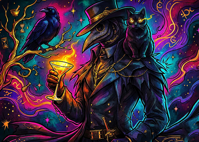 Plague Doctor Neon Cosmic Art