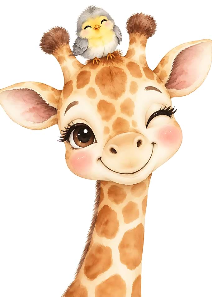 Cute Giraffe with Little Bird