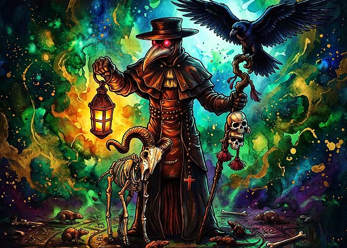 Plague Doctor Neon Dark Fantasy Art