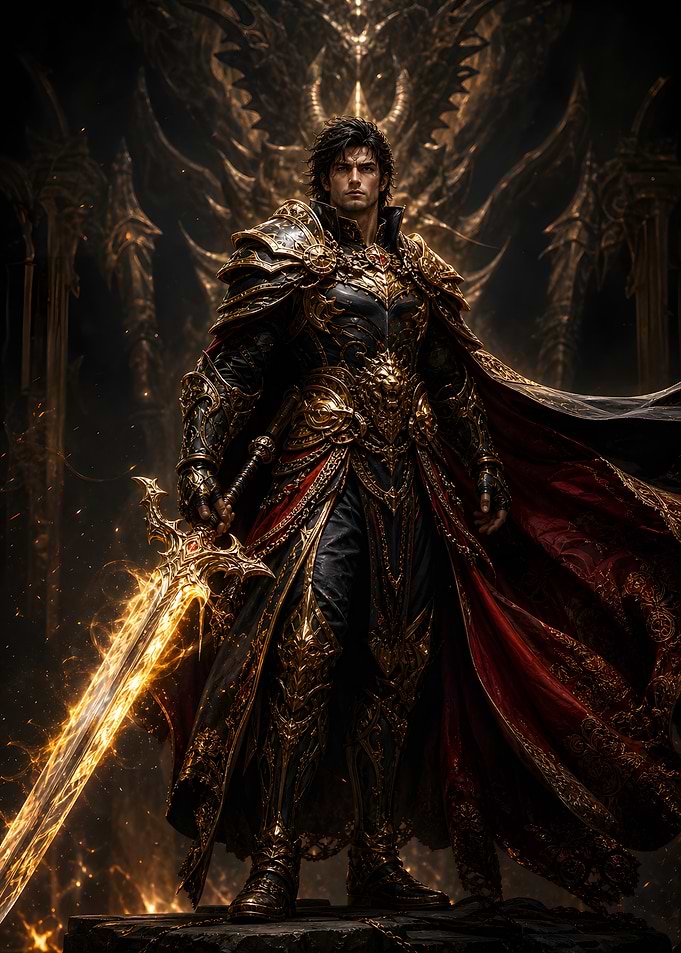 Golden Armored Warrior with Flaming Sword