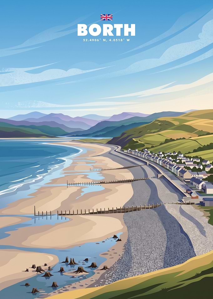 Borth Wales Travel Poster