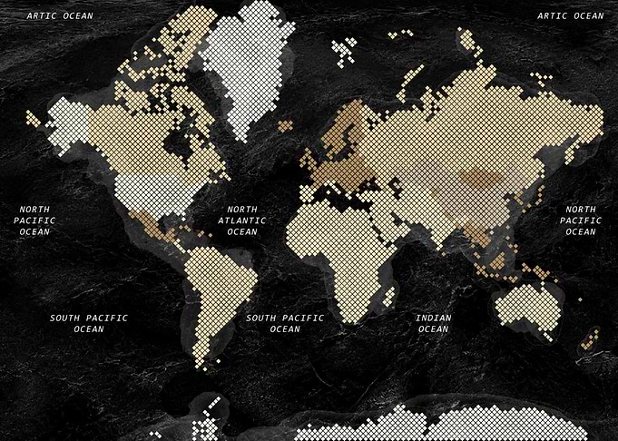Pixelated World Map on Black Background