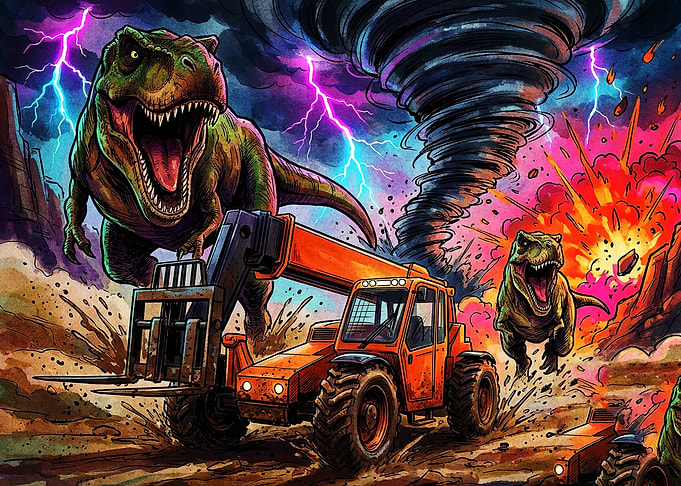 Dinosaurs Attacking Construction Vehicle