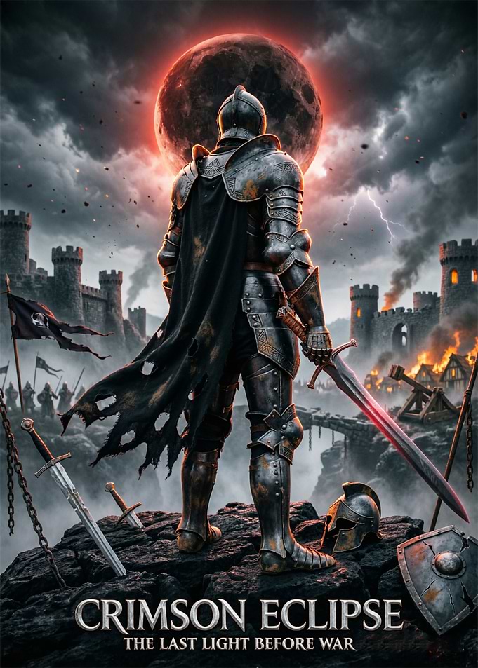 Crimson Eclipse Knight Fantasy Poster