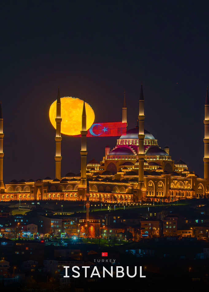 Full Moon Over Camlica Mosque Istanbul