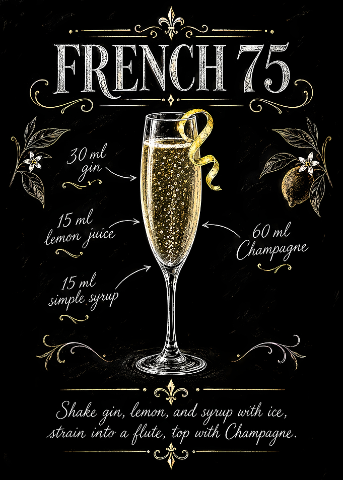 French 75 Cocktail Recipe Chalkboard Art