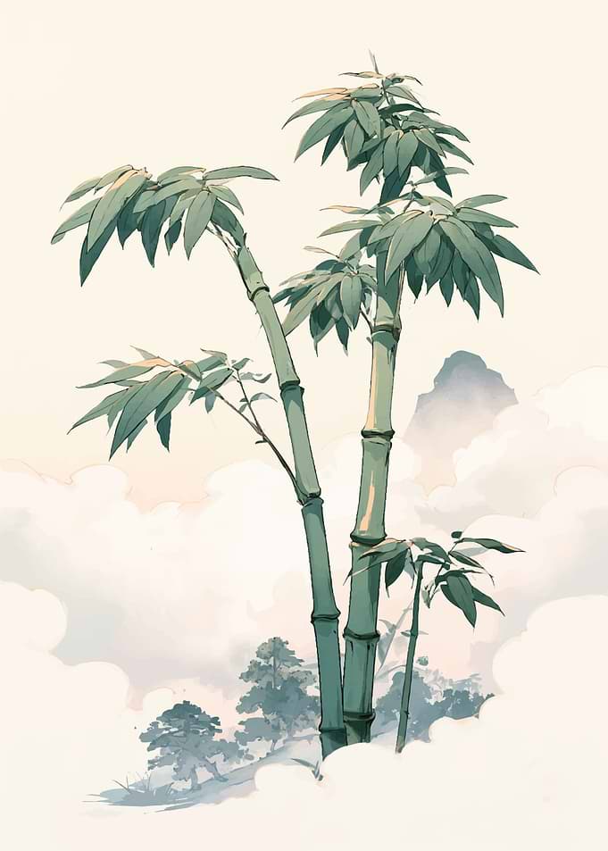 Serene Bamboo Stalks in Clouds