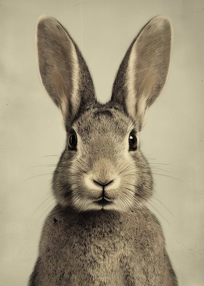Vintage Style Rabbit Portrait