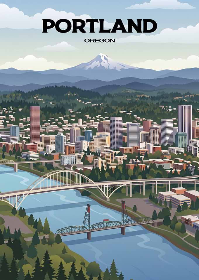 Portland Oregon Skyline Travel Poster