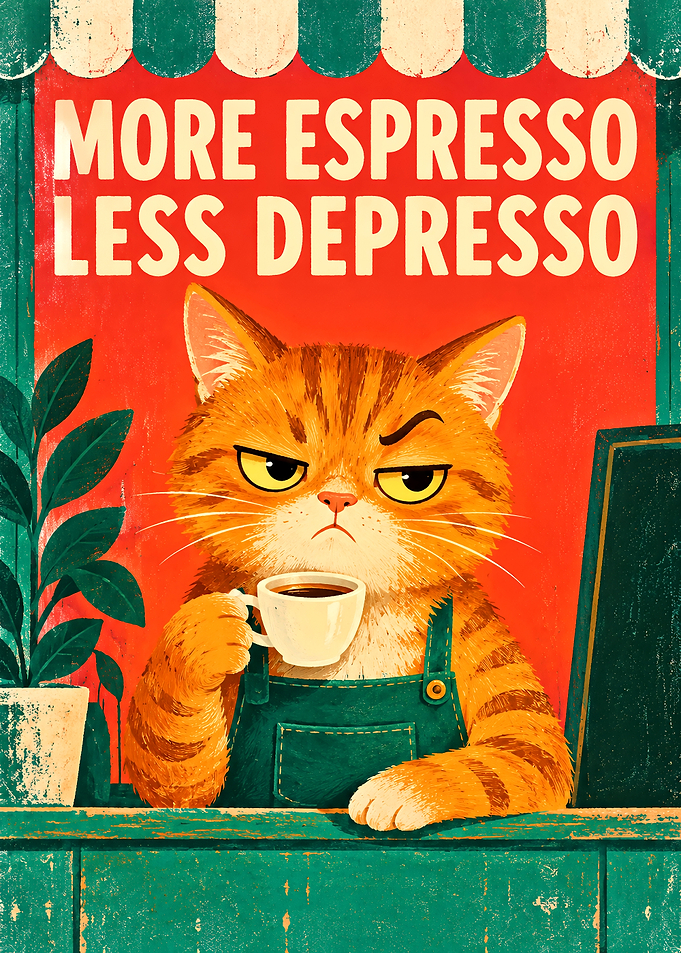 More Espresso Less Depresso Cat Poster