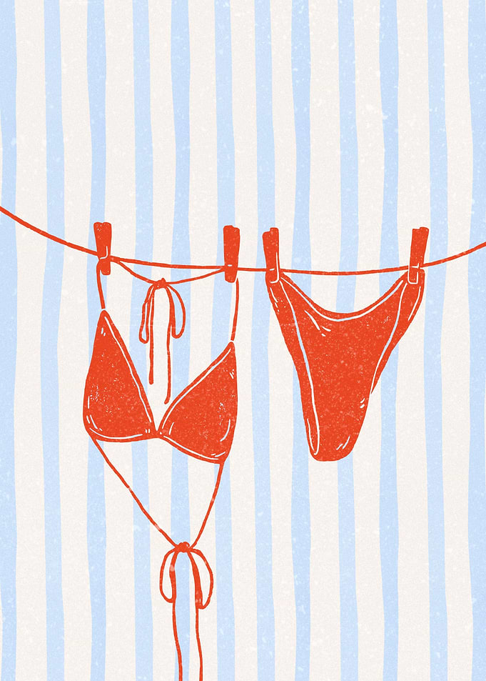 Red Bikini Hanging on Clothesline