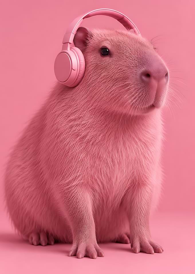 Pink Capybara Wearing Headphones