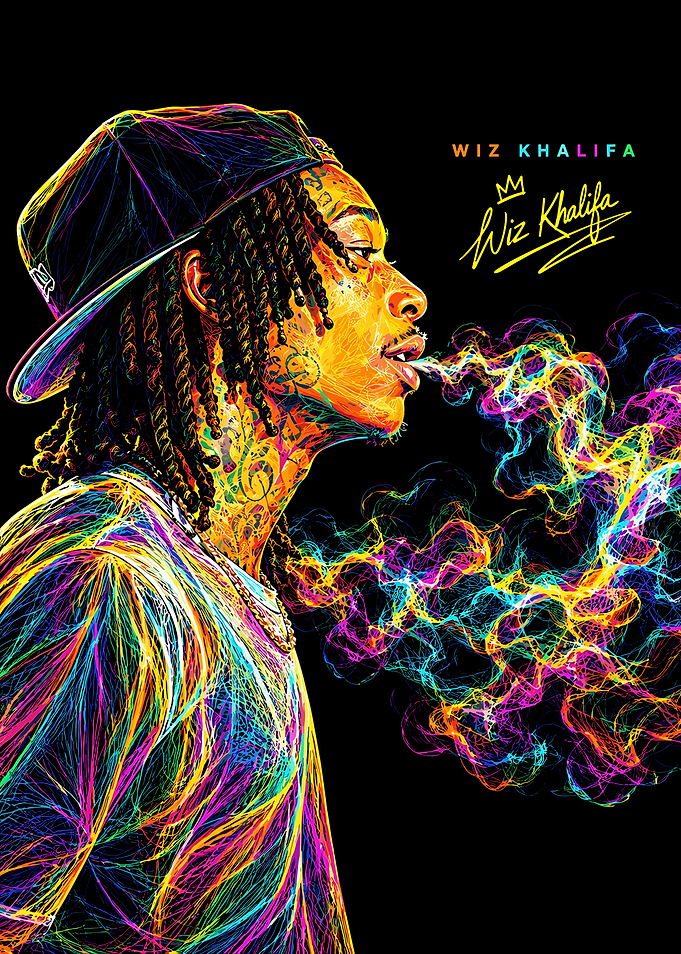 Wiz Khalifa Colorful Line Art Portrait