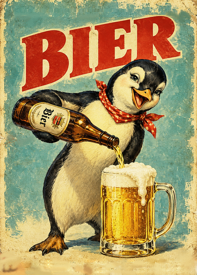 Vintage Penguin Beer Poster