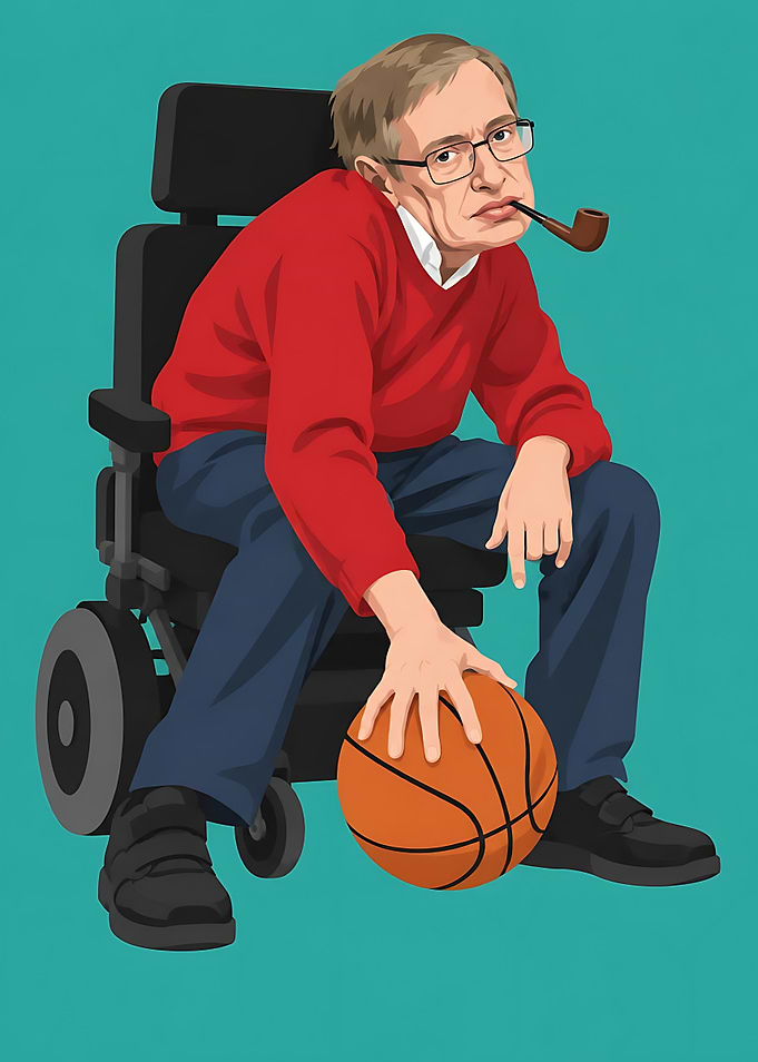 Stephen Hawking with Basketball Illustration