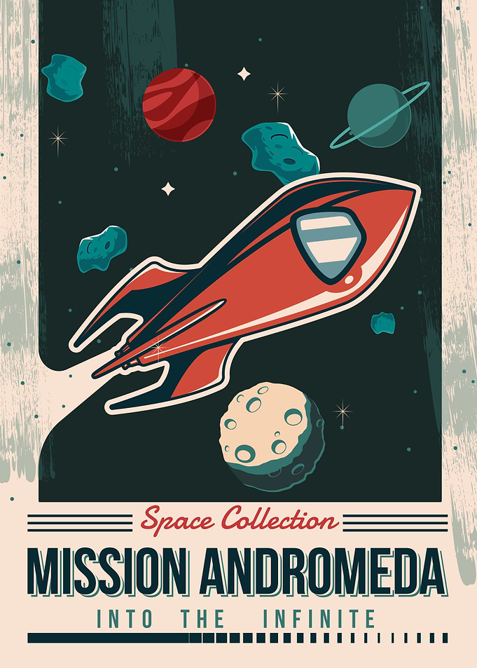 Mission Andromeda Retro Space Poster