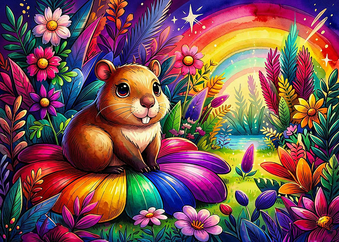 Cute Hamster on Rainbow Flower
