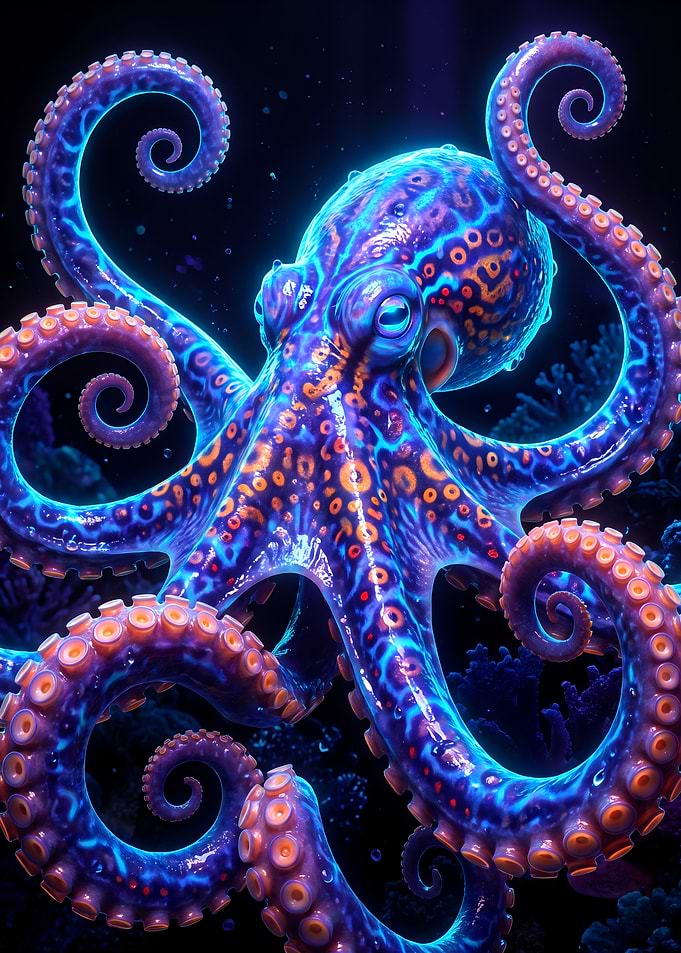 Neon Octopus Underwater