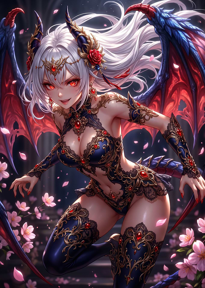 Elegant Demon Queen with Cherry Blossoms