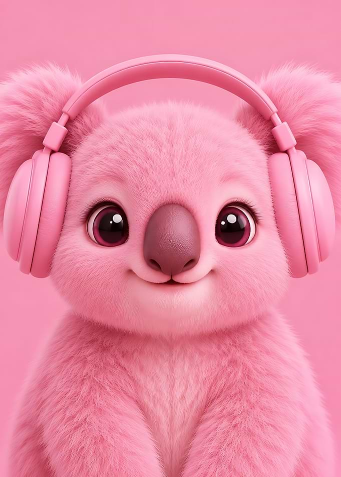 Cute Pink Koala with Headphones