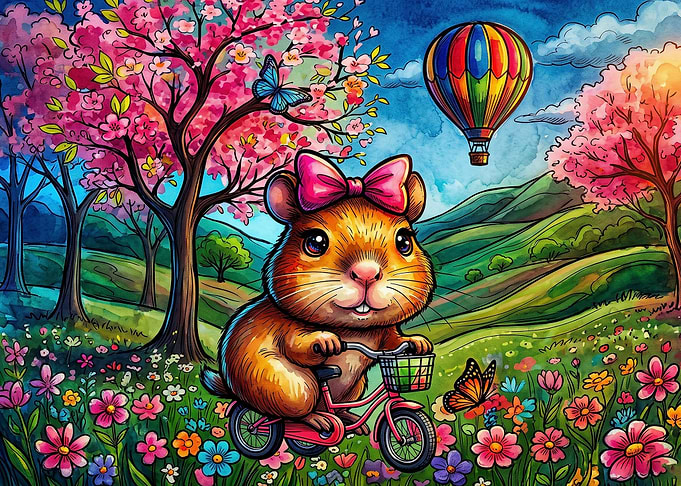 Cute Hamster Riding Bicycle in Meadow