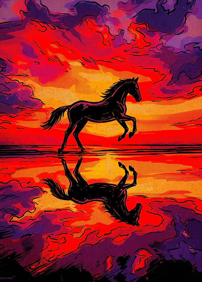 Horse Ocean Moon Retro Pop Art