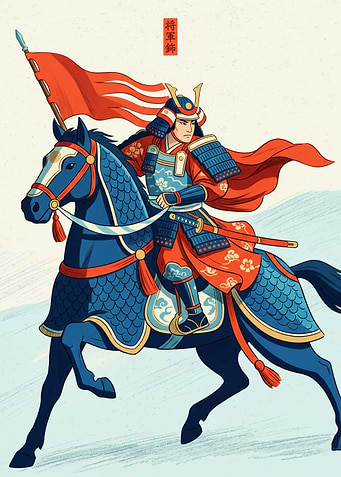 Samurai Horse Riding Warrior Japan Culture Ukiyo E Art Style