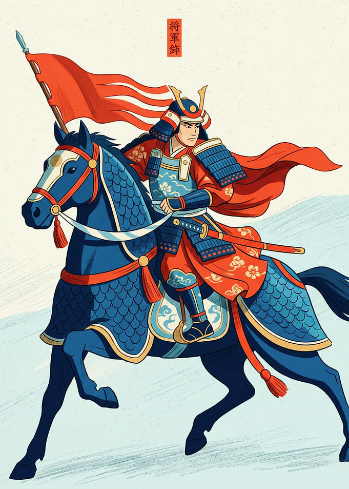 Samurai Horse Riding Warrior Japan Culture Ukiyo E Art Style